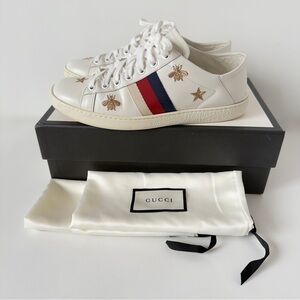 Gucci Ace Convertible Heel White Leather Sneakers, Italy 37.5 (US 8.5)